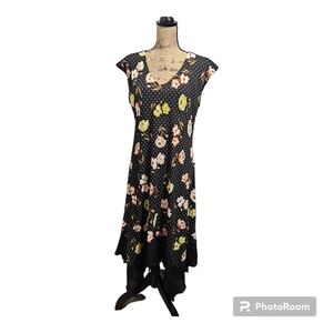 Luxology Black Floral Dot Midi Dress Size 14